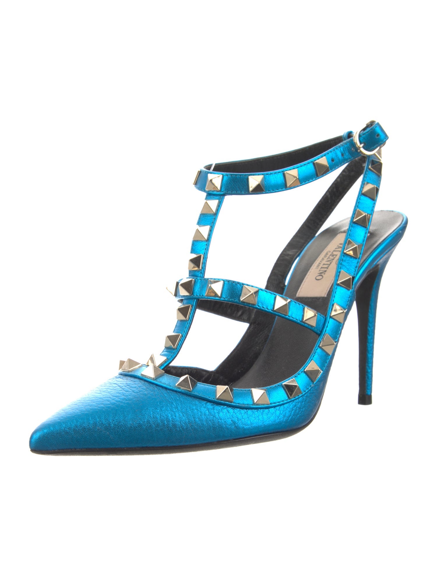 Valentino Rockstud Accents Leather T-Strap Pumps