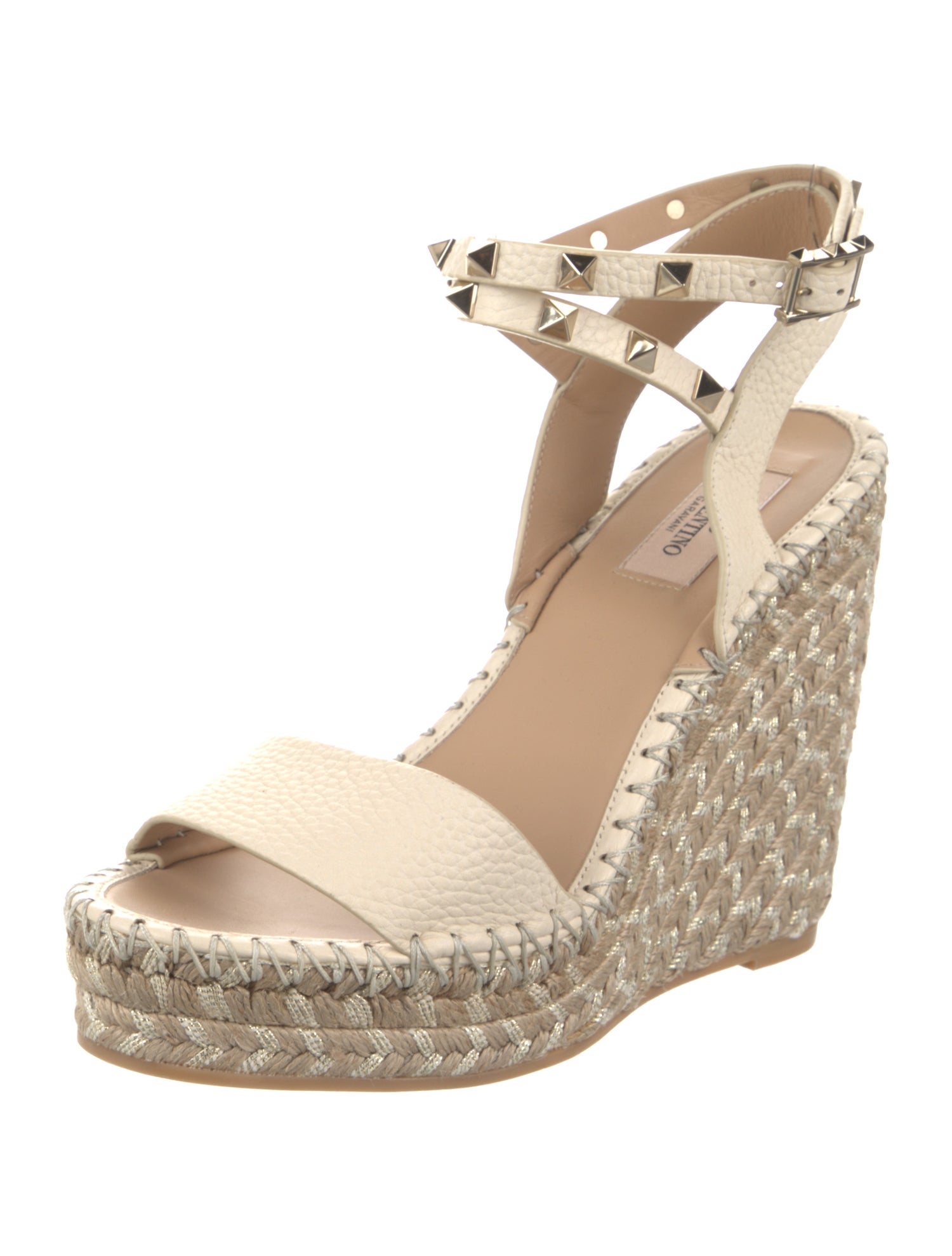 Valentino Rockstud Accents Leather Espadrilles