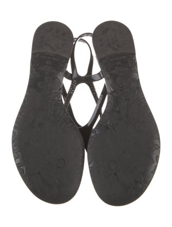 Valentino Rubber Crystal Embellishments T-Strap Sandals