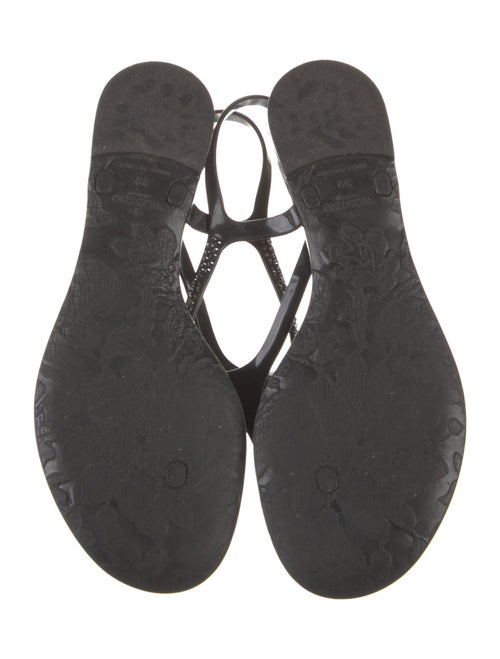 Valentino Rubber Crystal Embellishments T-Strap Sandals