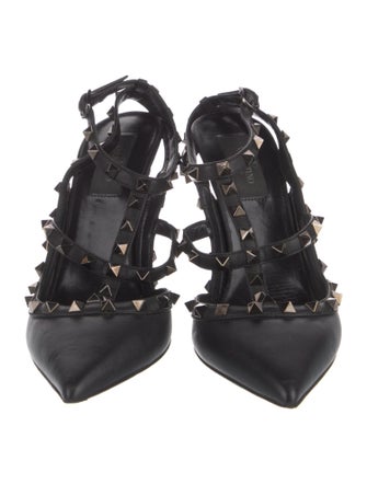 Valentino Rockstud Accents Leather T-Strap Pumps