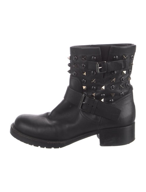 Valentino Rockstud Accents Leather Moto Boots