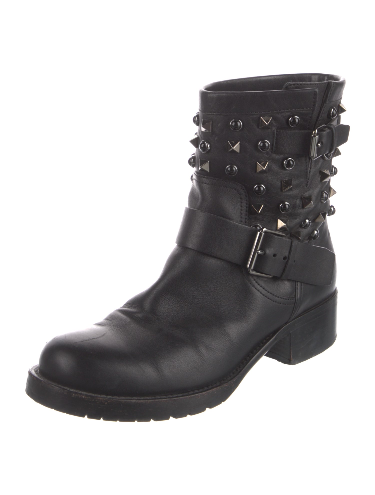 Valentino Rockstud Accents Leather Moto Boots