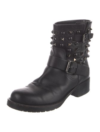 Valentino Rockstud Accents Leather Moto Boots