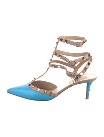 Valentino Rockstud Accents Leather T-Strap Pumps