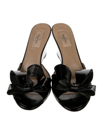 Valentino Patent Leather Bow Accents Slides