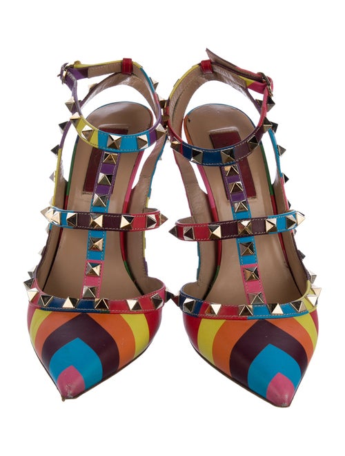 Valentino 1973 Pattern Leather T-Strap Pumps