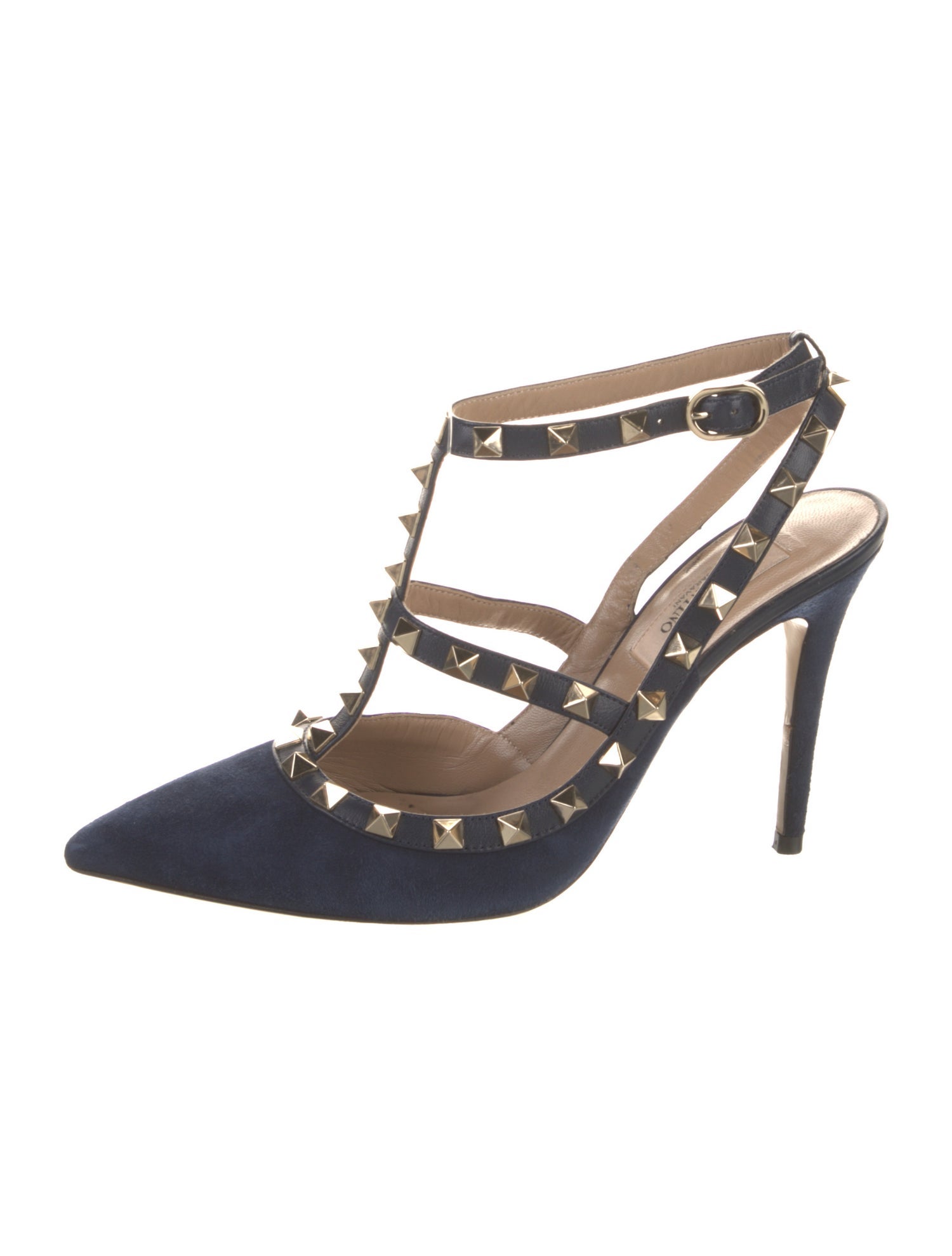 Valentino Rockstud Accents Suede T-Strap Pumps