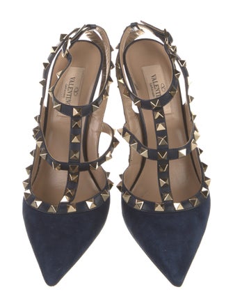 Valentino Rockstud Accents Suede T-Strap Pumps