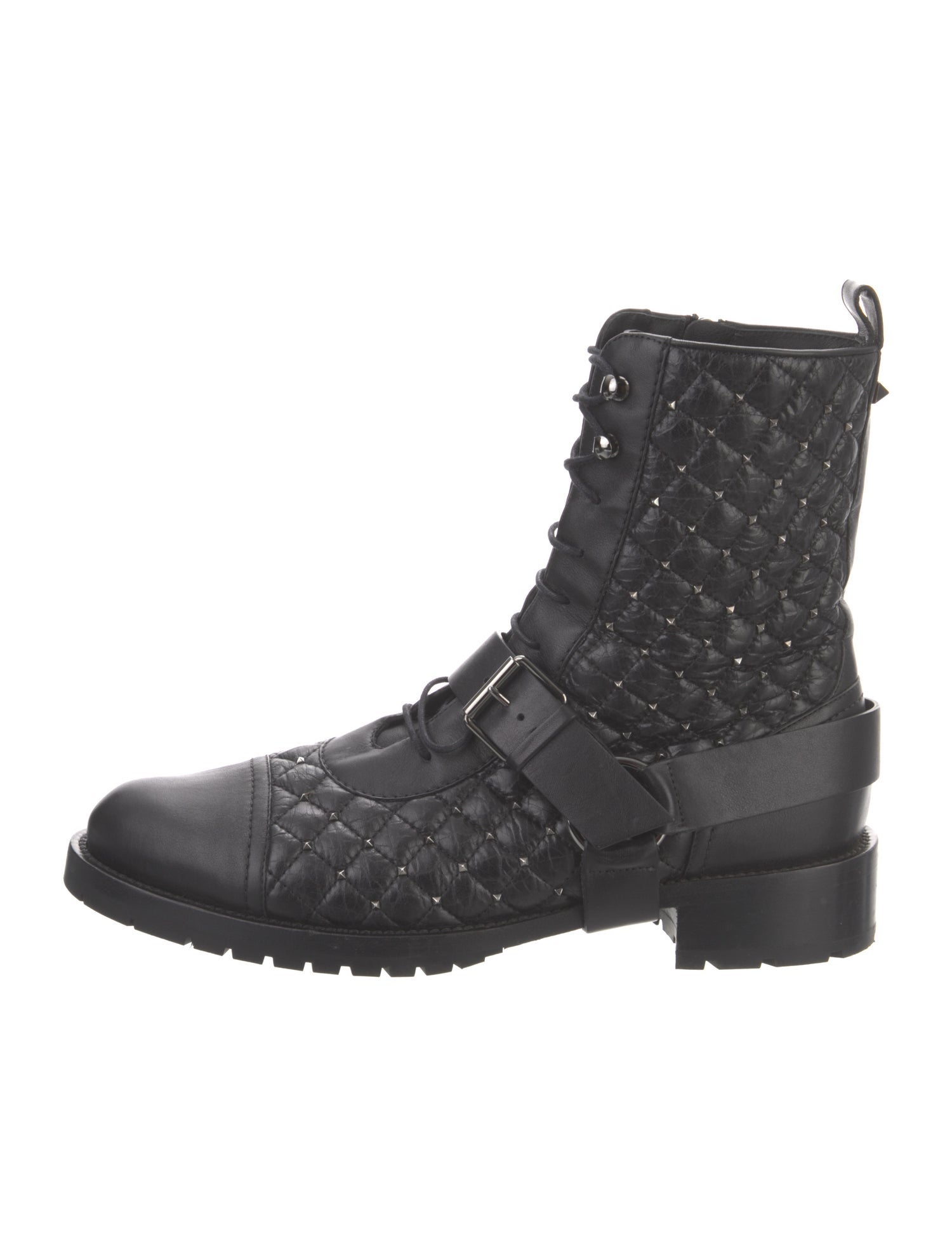 Valentino Rockstud Accents Leather Combat Boots