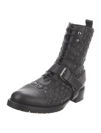 Valentino Rockstud Accents Leather Combat Boots