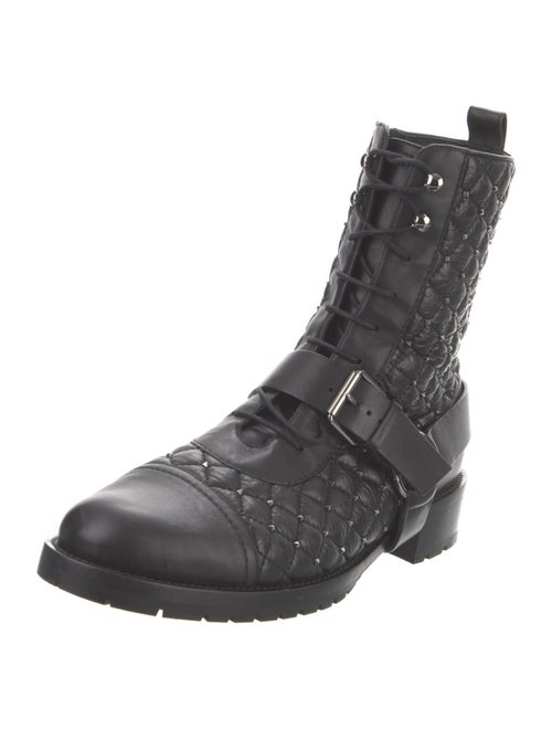 Valentino Rockstud Accents Leather Combat Boots