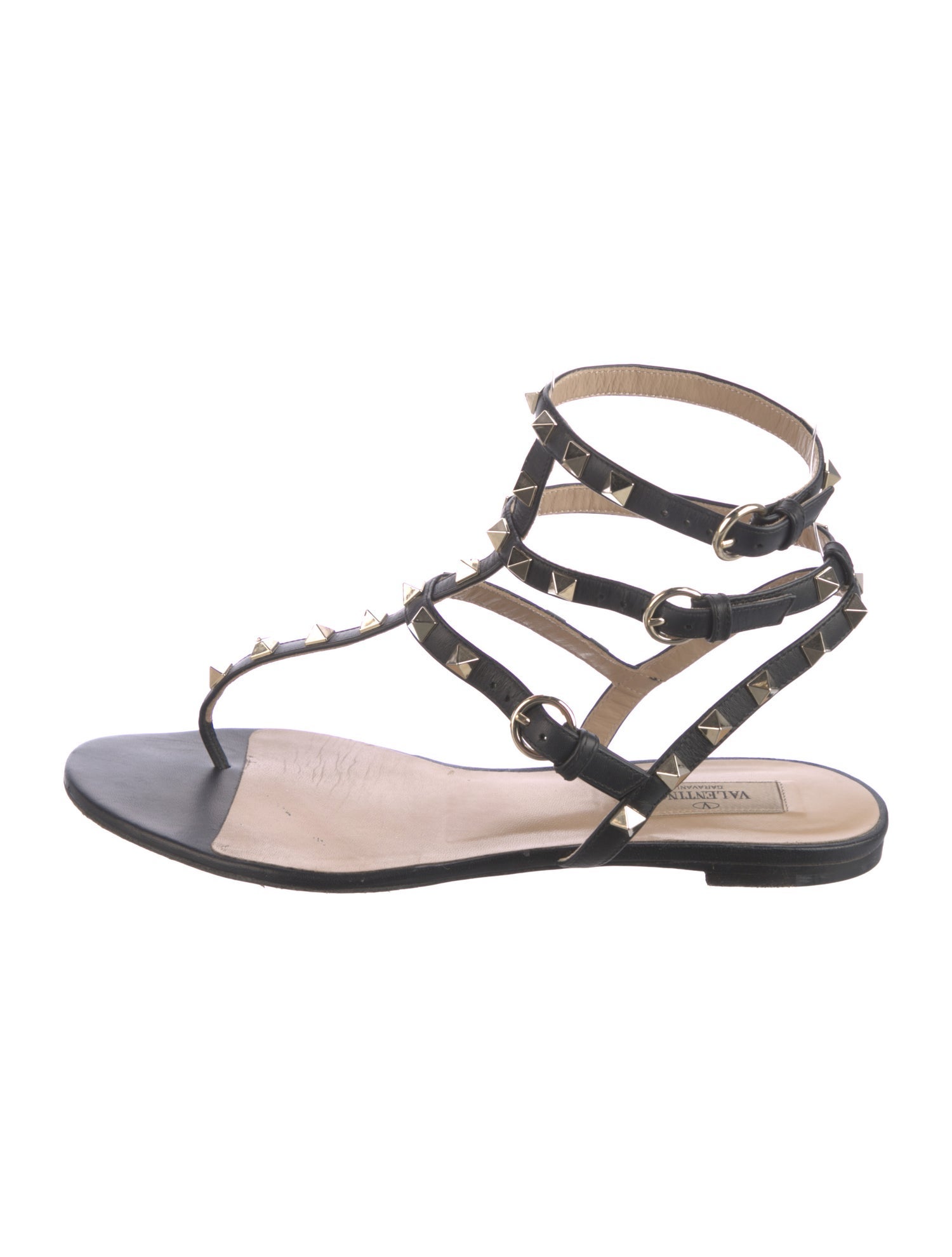 Valentino Leather Studded Accents T-Strap Sandals