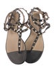 Valentino Leather Studded Accents T-Strap Sandals