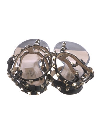 Valentino Leather Studded Accents T-Strap Sandals