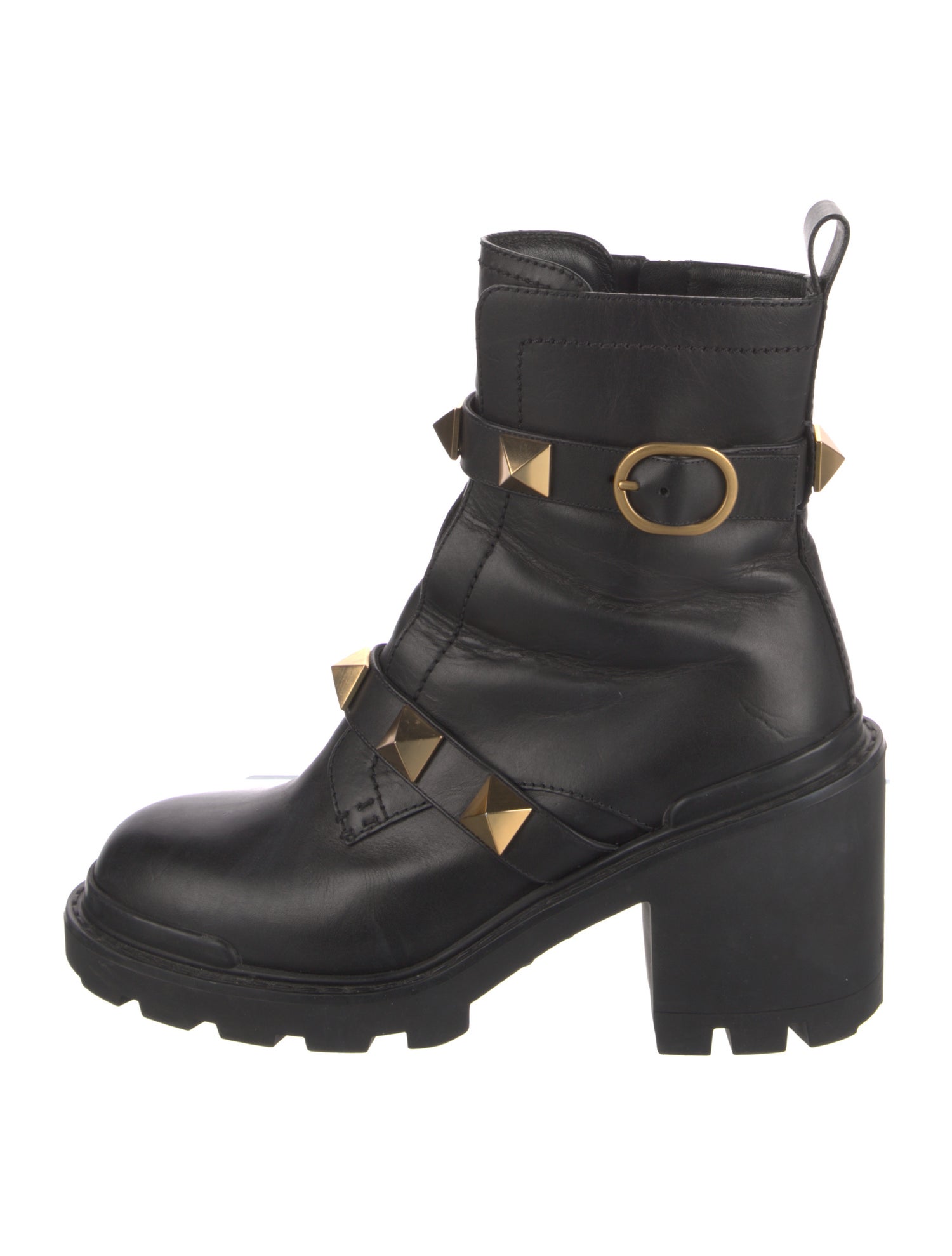 Valentino Rockstud Accents Leather Combat Boots