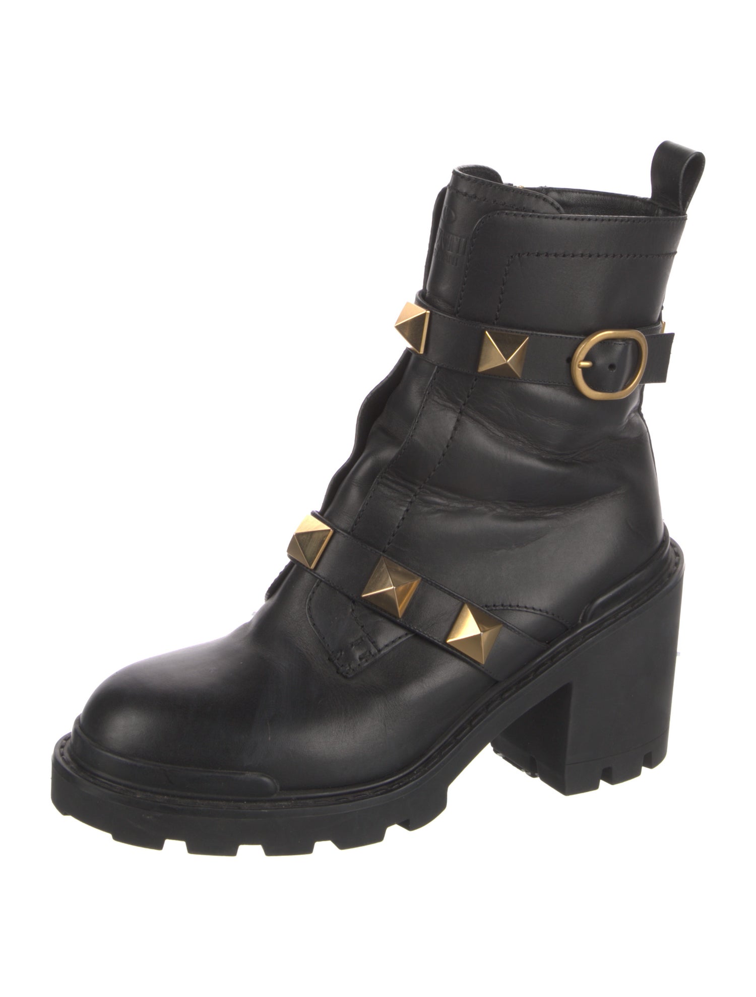 Valentino Rockstud Accents Leather Combat Boots