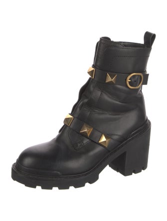 Valentino Rockstud Accents Leather Combat Boots