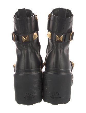 Valentino Rockstud Accents Leather Combat Boots