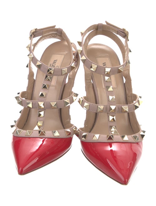Valentino Rockstud Accents Patent Leather T-Strap Pumps