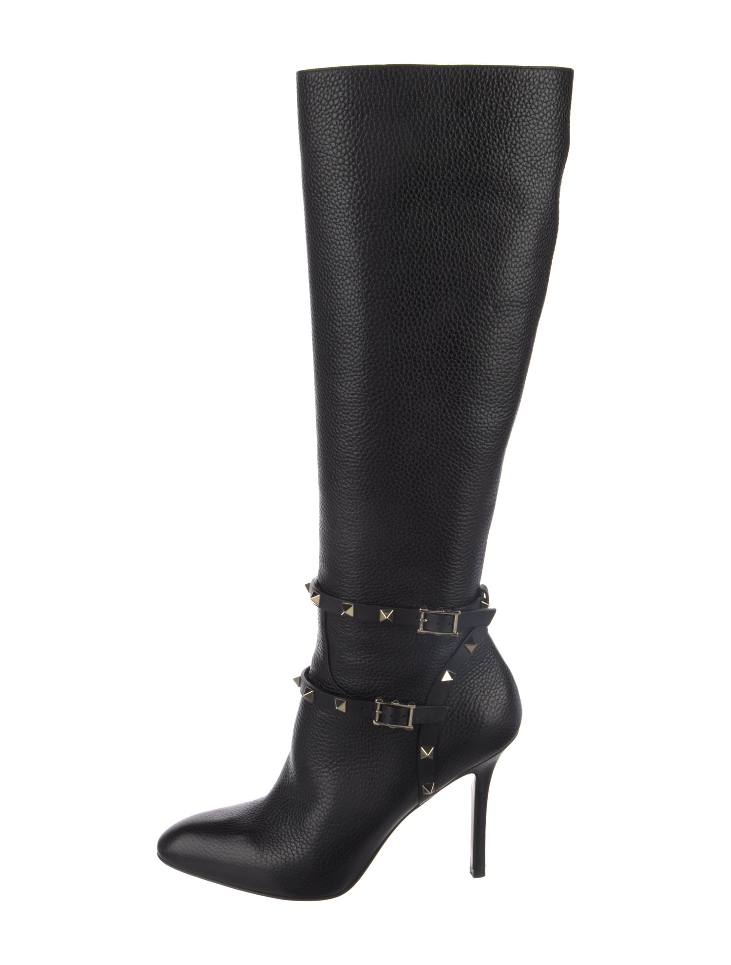 Valentino Rockstud Accents Leather Lace-Up Boots