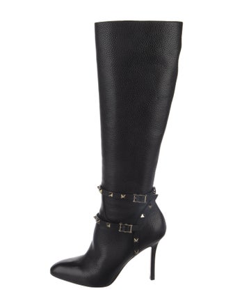 Valentino Rockstud Accents Leather Lace-Up Boots