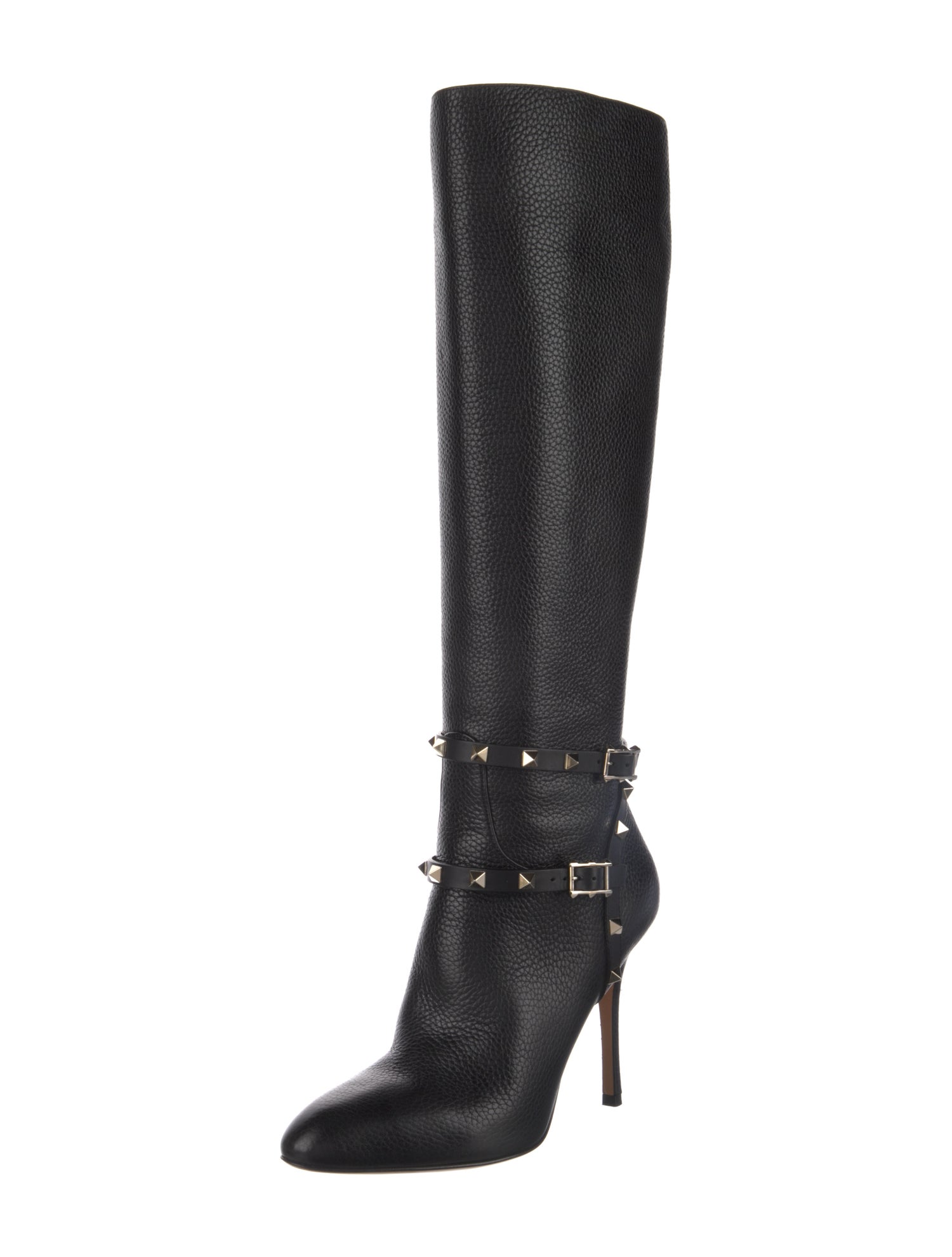 Valentino Rockstud Accents Leather Lace-Up Boots