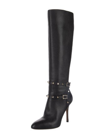 Valentino Rockstud Accents Leather Lace-Up Boots