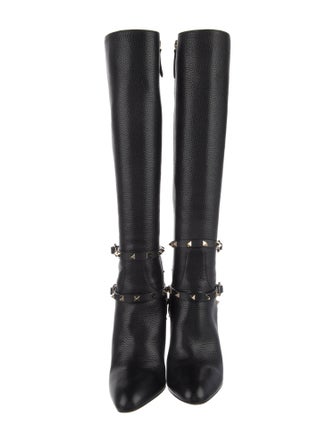 Valentino Rockstud Accents Leather Lace-Up Boots