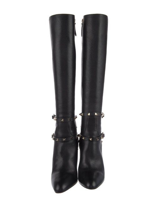 Valentino Rockstud Accents Leather Lace-Up Boots