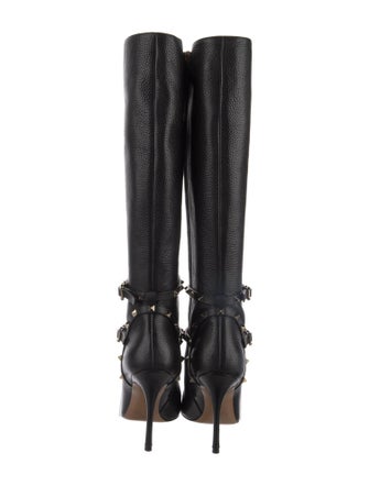 Valentino Rockstud Accents Leather Lace-Up Boots