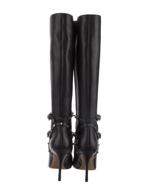Valentino Rockstud Accents Leather Lace-Up Boots