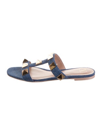 Valentino Rockstud Accents Denim Slides