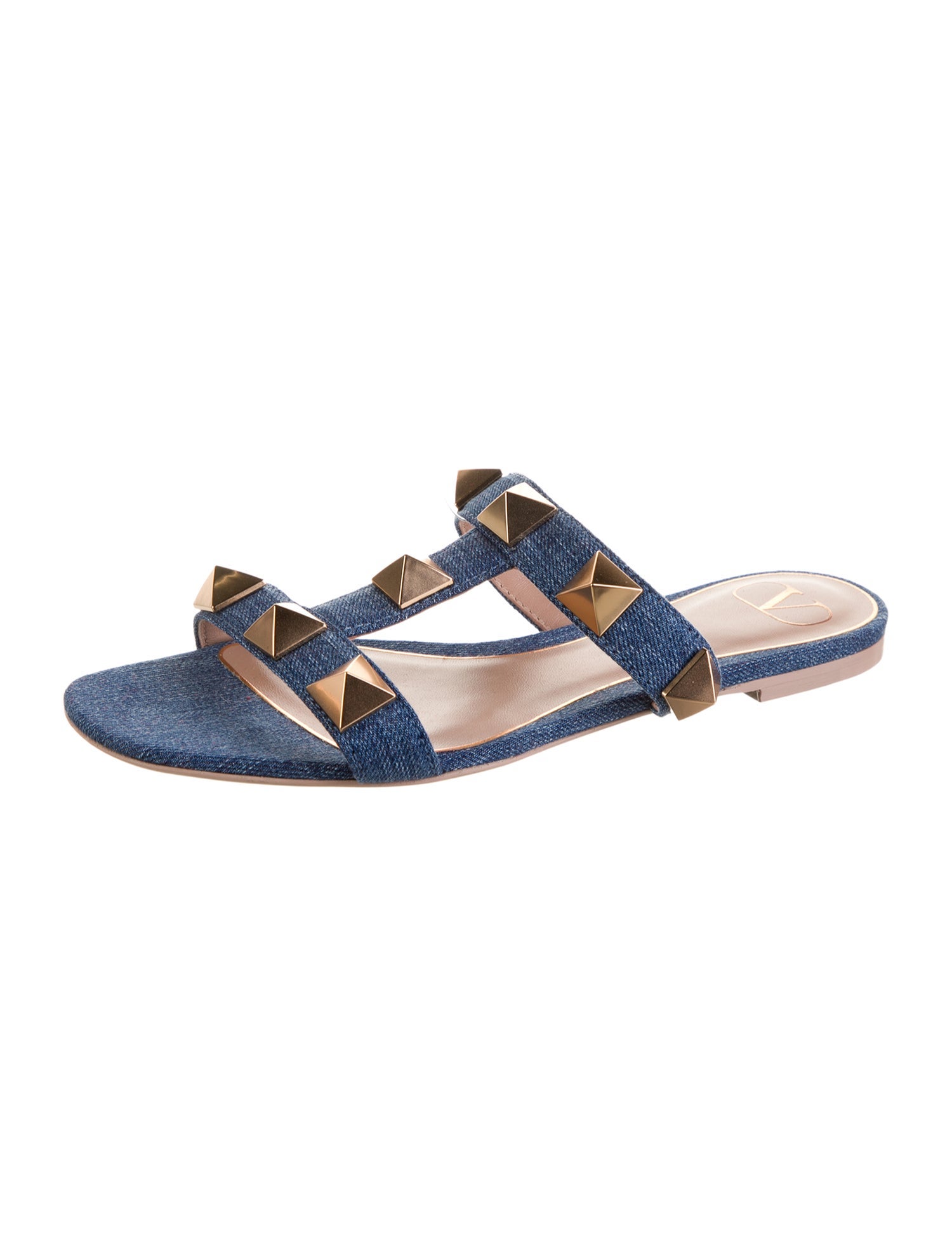 Valentino Rockstud Accents Denim Slides