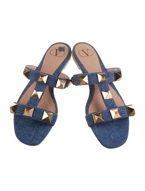 Valentino Rockstud Accents Denim Slides