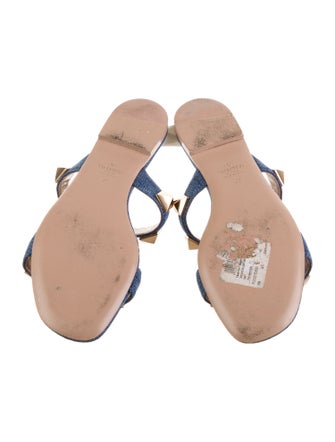 Valentino Rockstud Accents Denim Slides