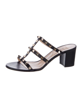 Valentino Rockstud Accents Leather Slides