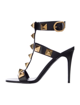Valentino Rockstud Accents Leather T-Strap Sandals