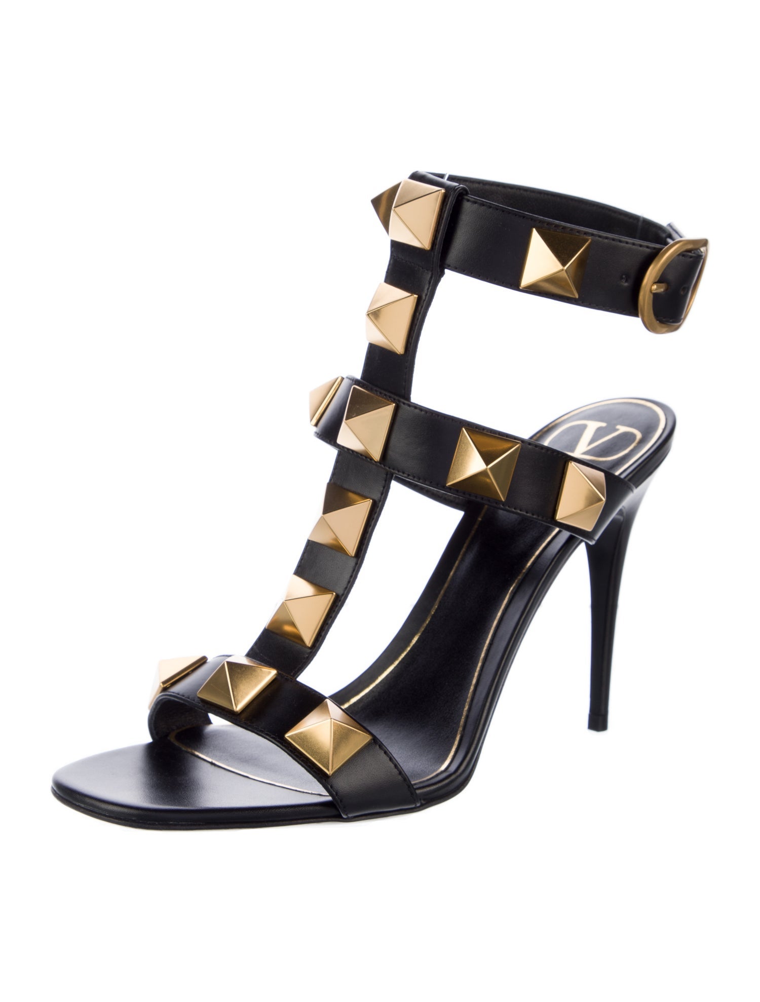 Valentino Rockstud Accents Leather T-Strap Sandals