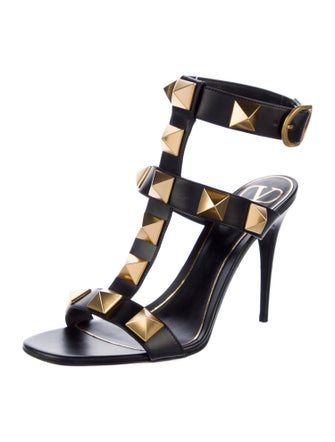 Valentino Rockstud Accents Leather T-Strap Sandals