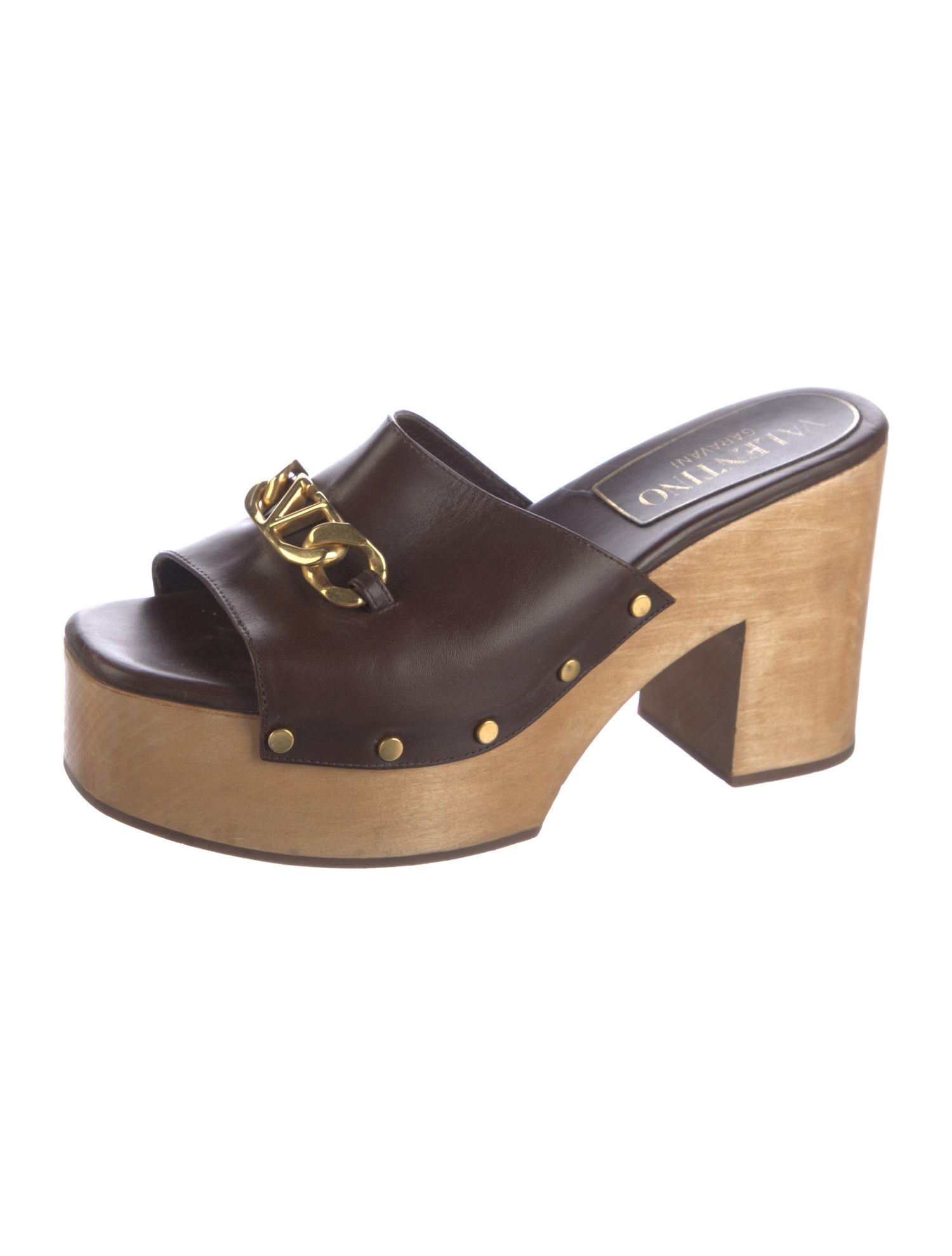 Valentino Leather Chain-Link Accents Slides