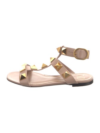 Valentino Rockstud Accents Leather T-Strap Sandals