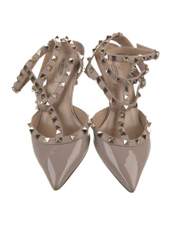 Valentino Rockstud Accents Patent Leather T-Strap Pumps