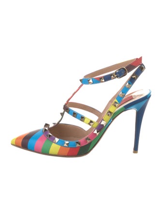 Valentino Rockstud Accents Leather T-Strap Pumps