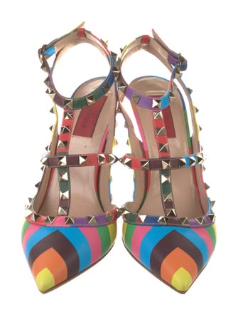 Valentino Rockstud Accents Leather T-Strap Pumps