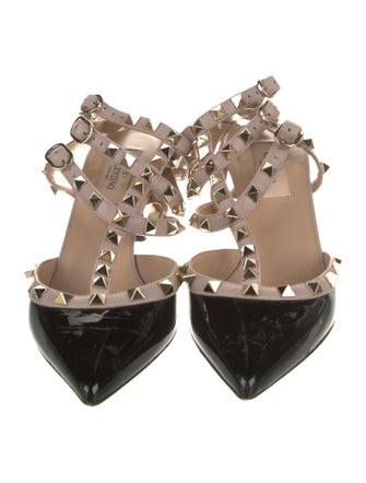 Valentino Rockstud Accents Patent Leather T-Strap Pumps