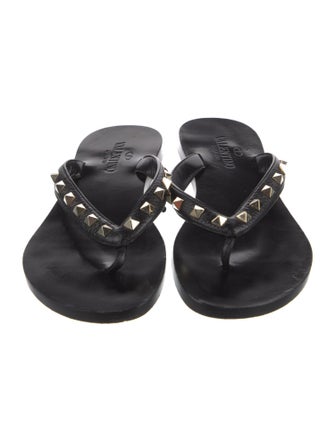 Valentino Rockstud Accents Leather Slides