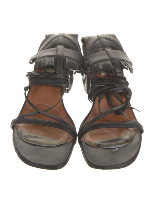 Valentino Leather Fringe Trim Accent Gladiator Sandals