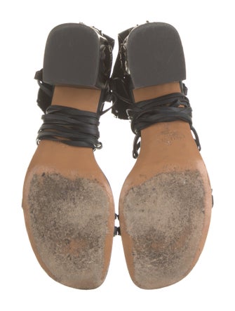 Valentino Leather Fringe Trim Accent Gladiator Sandals