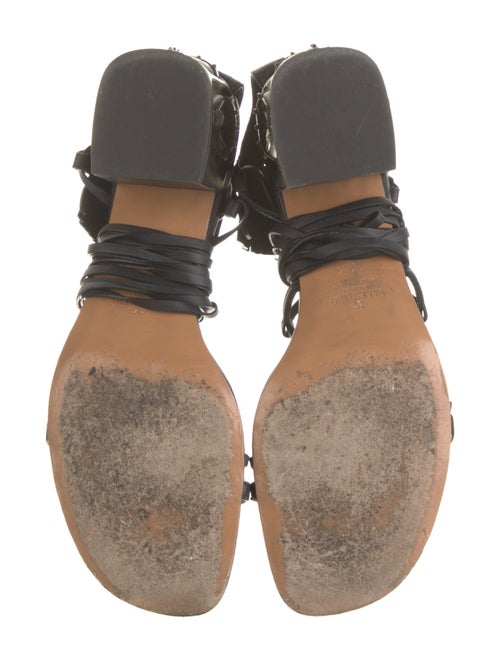 Valentino Leather Fringe Trim Accent Gladiator Sandals